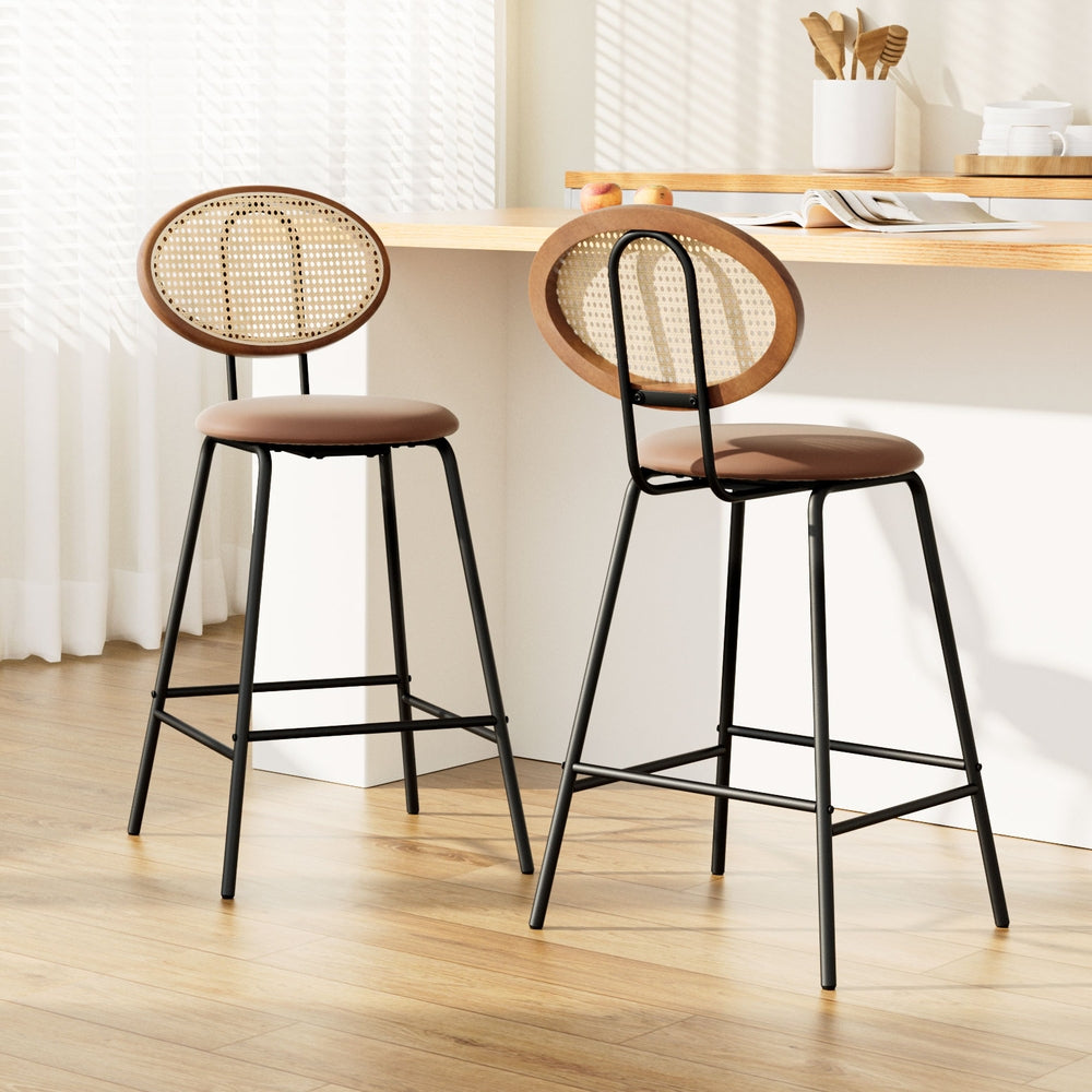 2x Brown  Leather Bar Stools