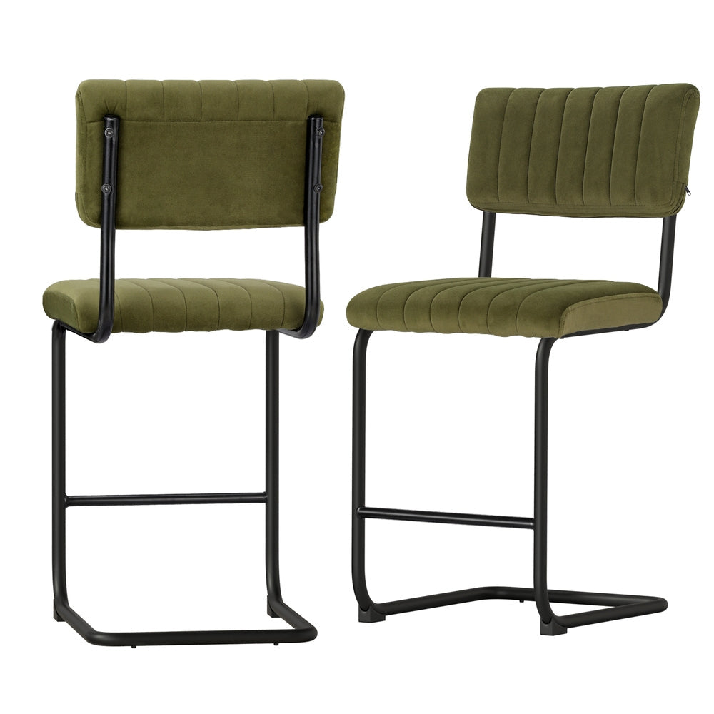 Elegant Green Velvet Bar Stools - Set of 2