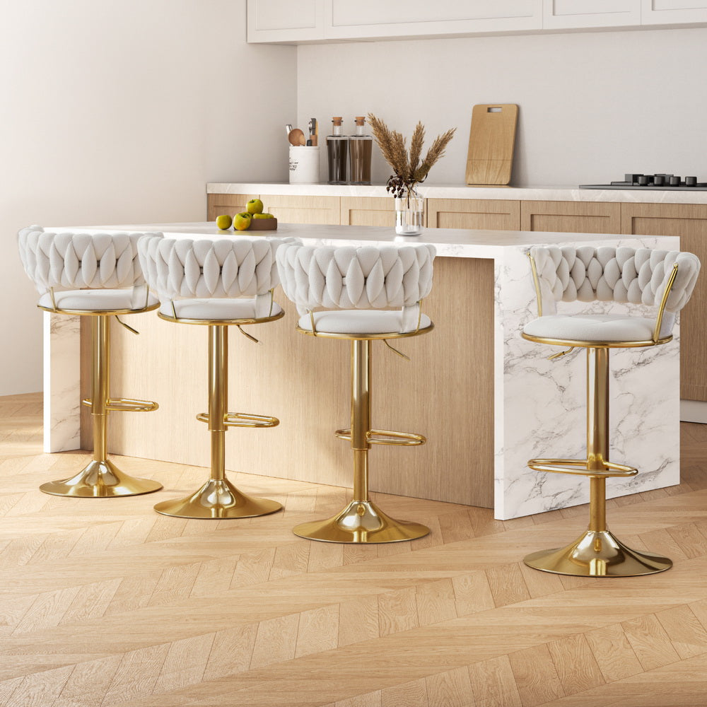 Vivien 4x Gas Lift Velvet Bar Stools - Ivory