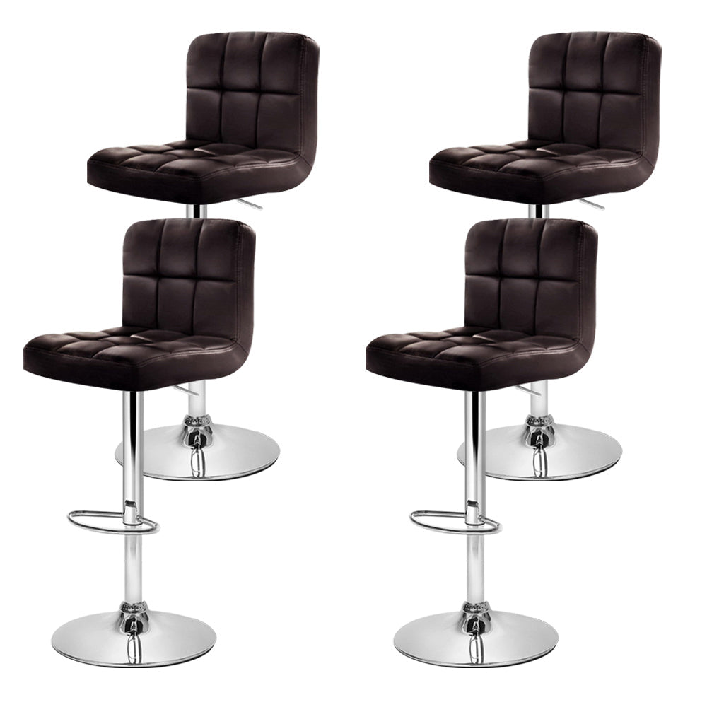 4x Leather Gas Lift Bar Stools in Brown