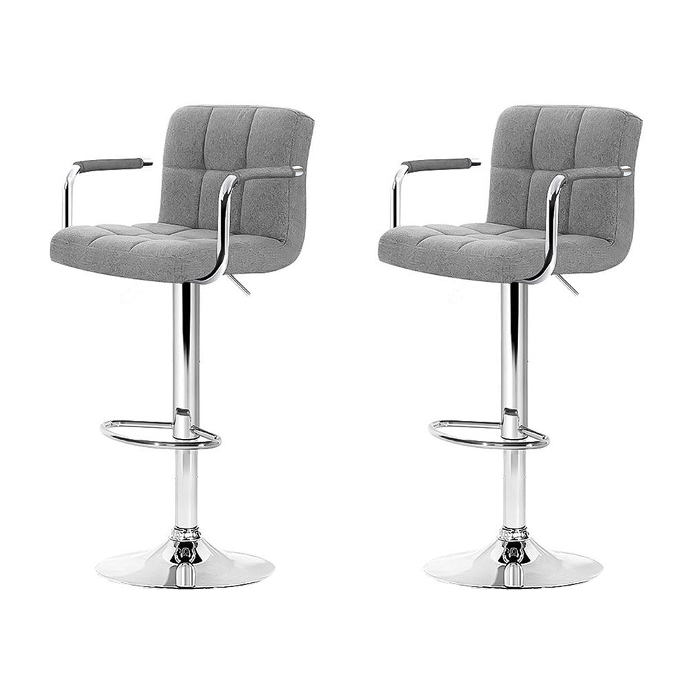 Artiss 2x Bar Stools Fabric Gas Lift w/Armrest Grey