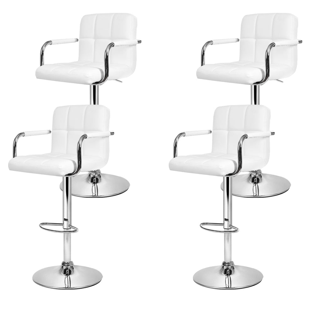 Artiss 4x Bar Stools Leather Gas Lift w/Armrest White