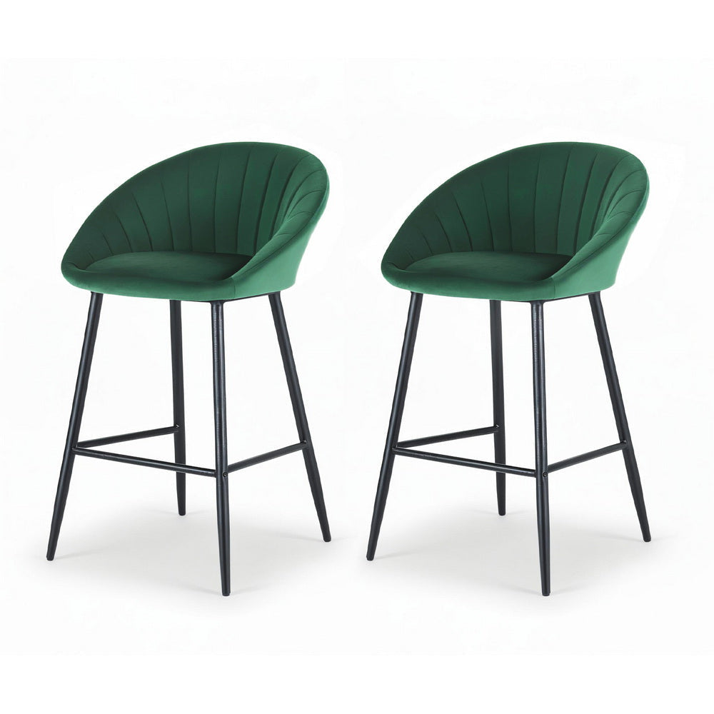 Elegant Velvet Bar Stools Set of 2 - Green Tub Design