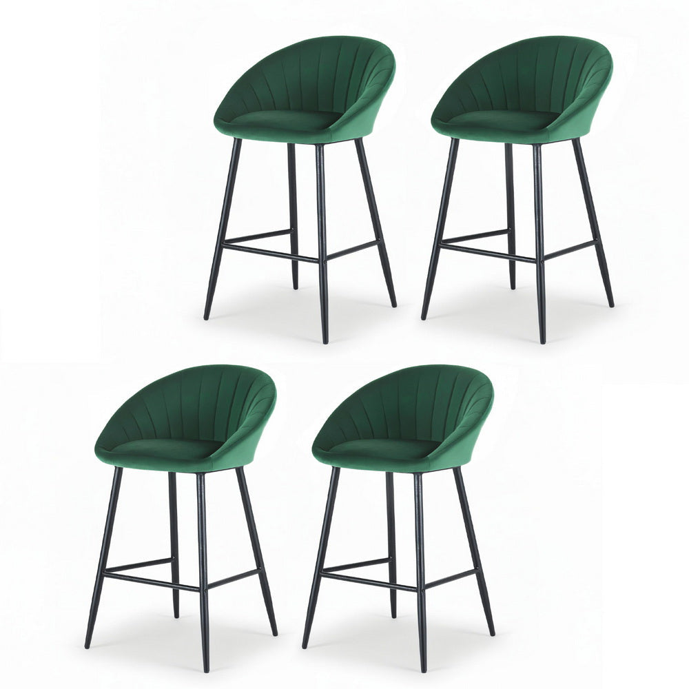 Velvet Green Bar Stools Set of 4 with Metal Frame
