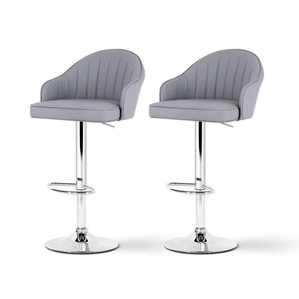 2x Bar Stools Kitchen Swivel Gas Lift - Shell Leather Grey