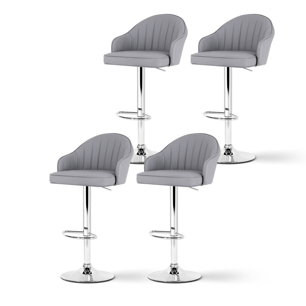 4x Bar Stools Kitchen Swivel - Shell Leather Grey
