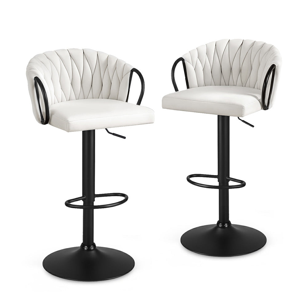 Artiss Bar Stool x2 Kitchen Dining Chair Counter Gaslift Woven Velvet Ivory
