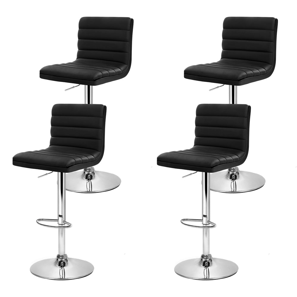 4x Black Padded Leather Gas Lift Bar Stools