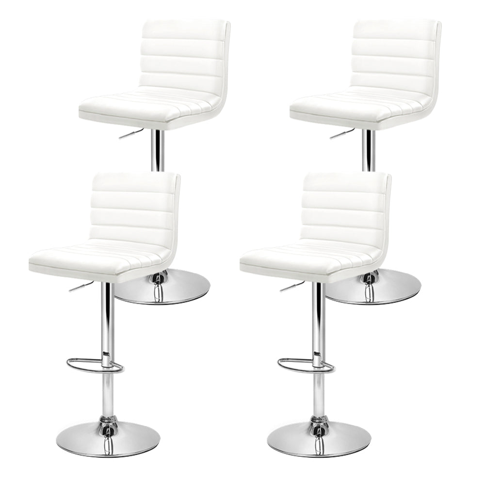 4x Modern White Leather Bar Stools with Gas Lift and Chrome Finish