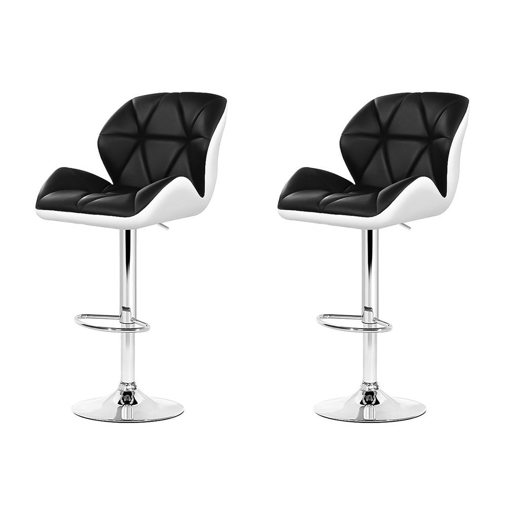 2x Modern Black & White Gas Lift Bar Stools with Faux Leather Padding