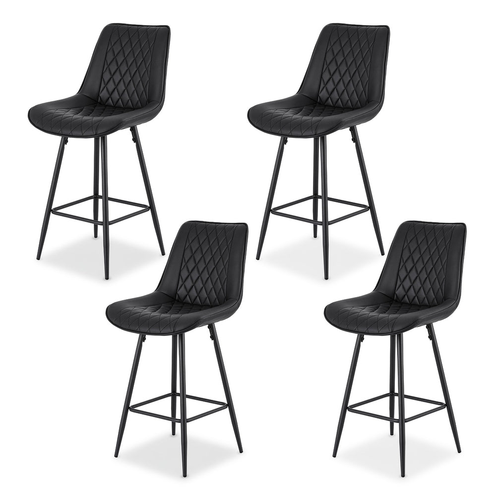 Diamond PU Leather Bar Stools Set of 4 - Black