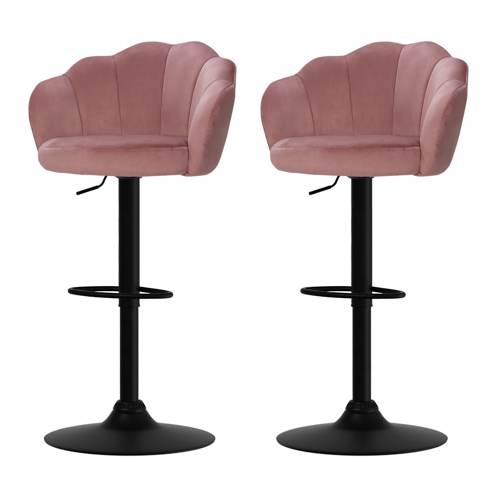 Elegant Pink Velvet Gas Lift Bar Stools with 360° Swivel and Clam Shell Design