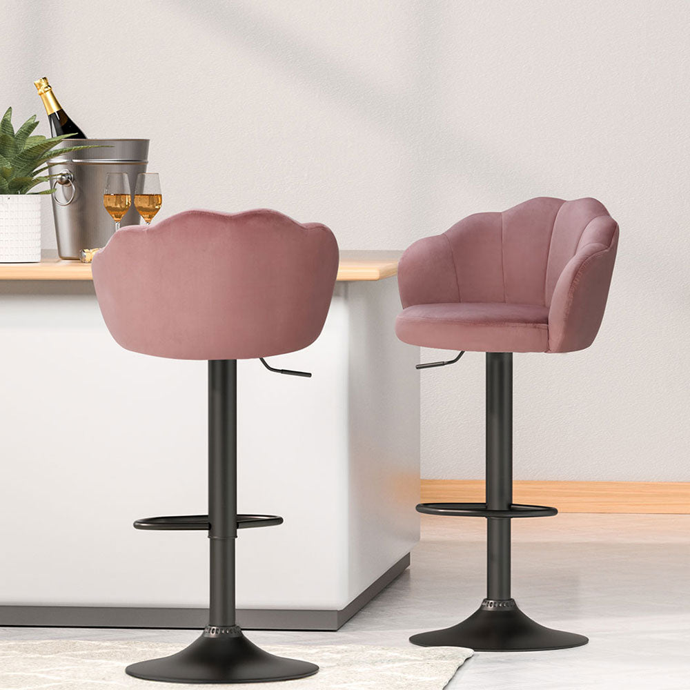 Nessah 4x Gas Lift Velvet Pink Bar Stools