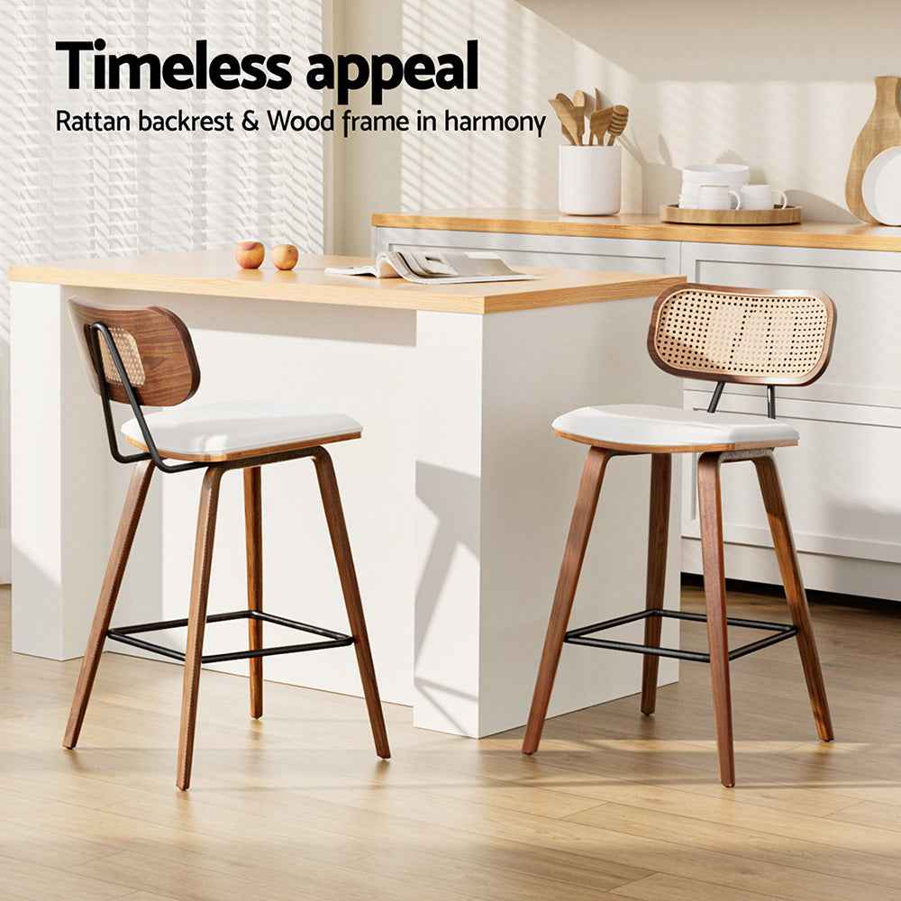 2x Artiss Bar Stools Kitchen Counter Rattan Chairs PU Leather Padding