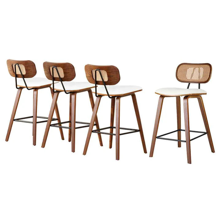 4x Byron Rattan Leather Bar Stools