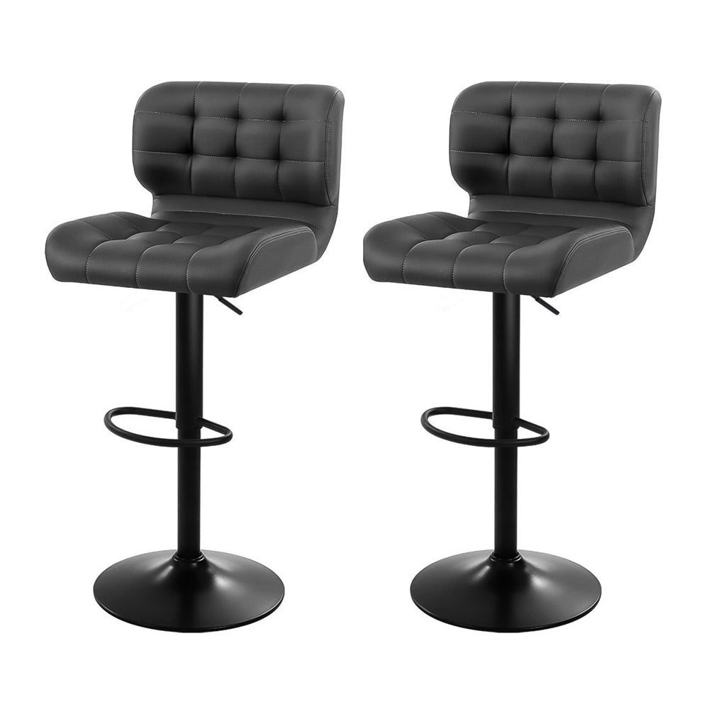 2x Grey Leather Padded Gas Lift Bar Stools