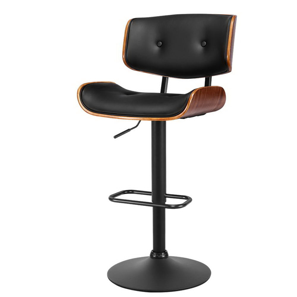 Modern All-Black Gas Lift Leather Bar Stool