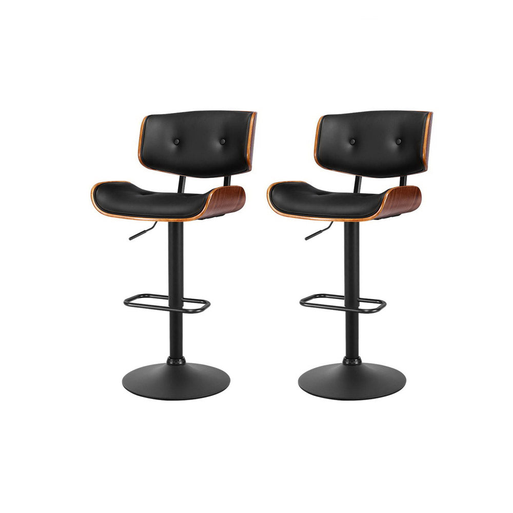 2x All Black Gas Lift Leather Bar Stools