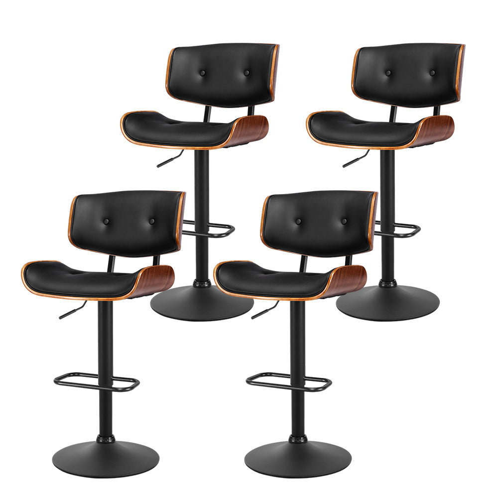 4x All Black Gas Lift Leather Bar Stools
