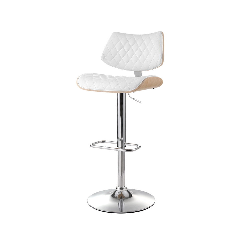 Quilla Bar Stools - Stylish White Leather Gas Lift Dining Chairs