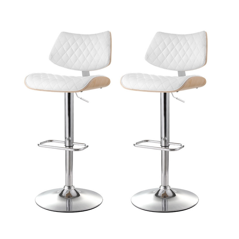 Quilla 2x Bar Stools - Stylish Gas Lift Kitchen Dining Chairs in White