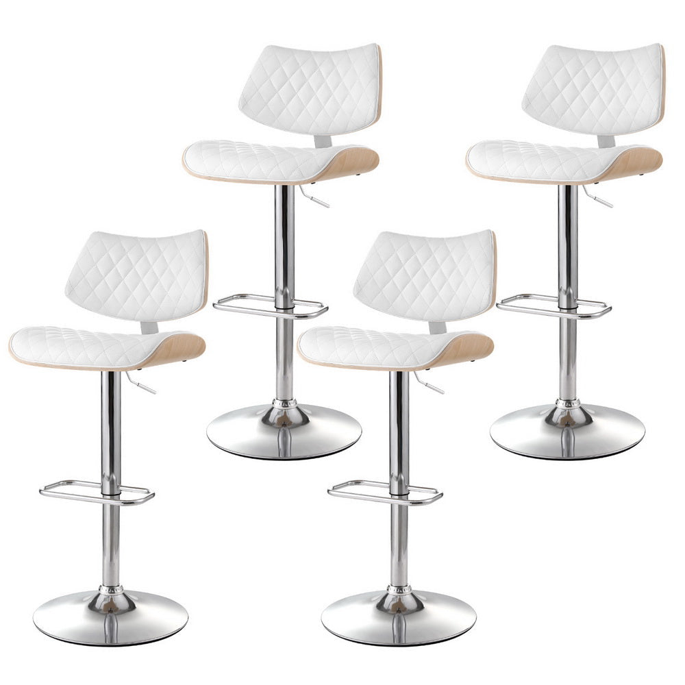 Quilla 4x Adjustable Bar Stools with PU Leather and Bentwood Design