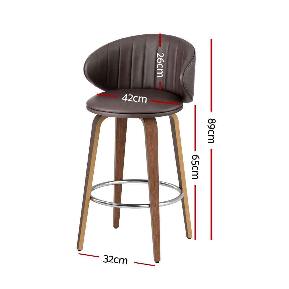 2x Artiss Bar Stools Dining Chairs Contoured Leather Wood Stool