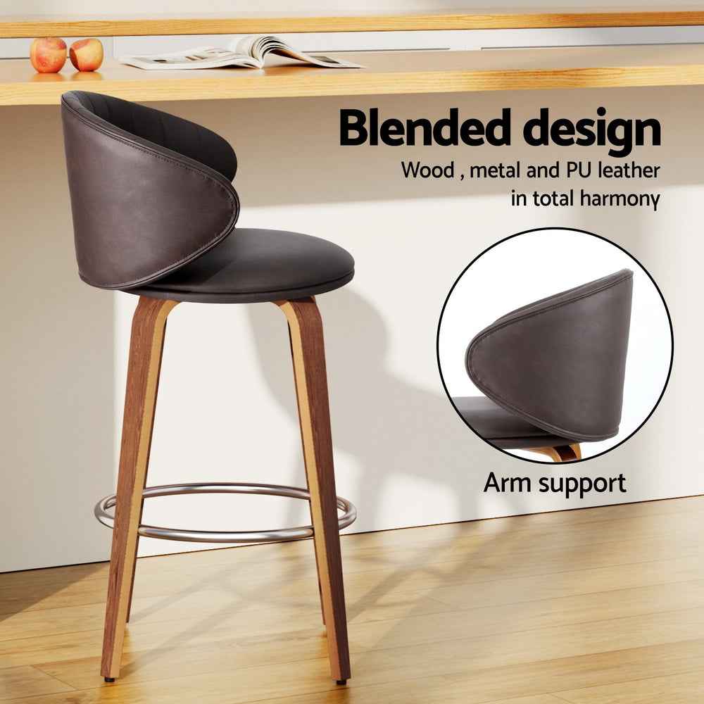 2x Artiss Bar Stools Dining Chairs Contoured Leather Wood Stool