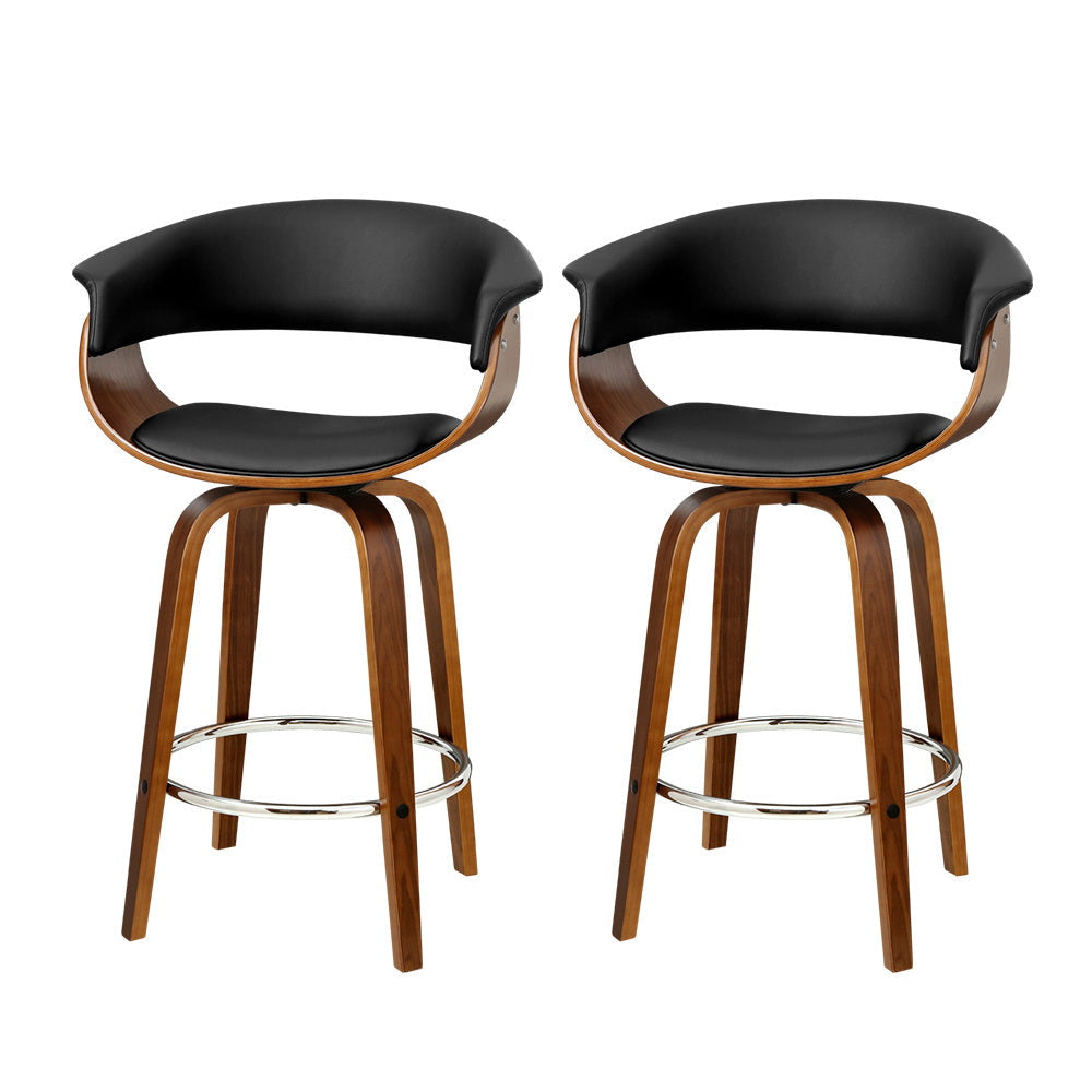 Artiss 2x Bar Stools Swivel PU Seat Wooden