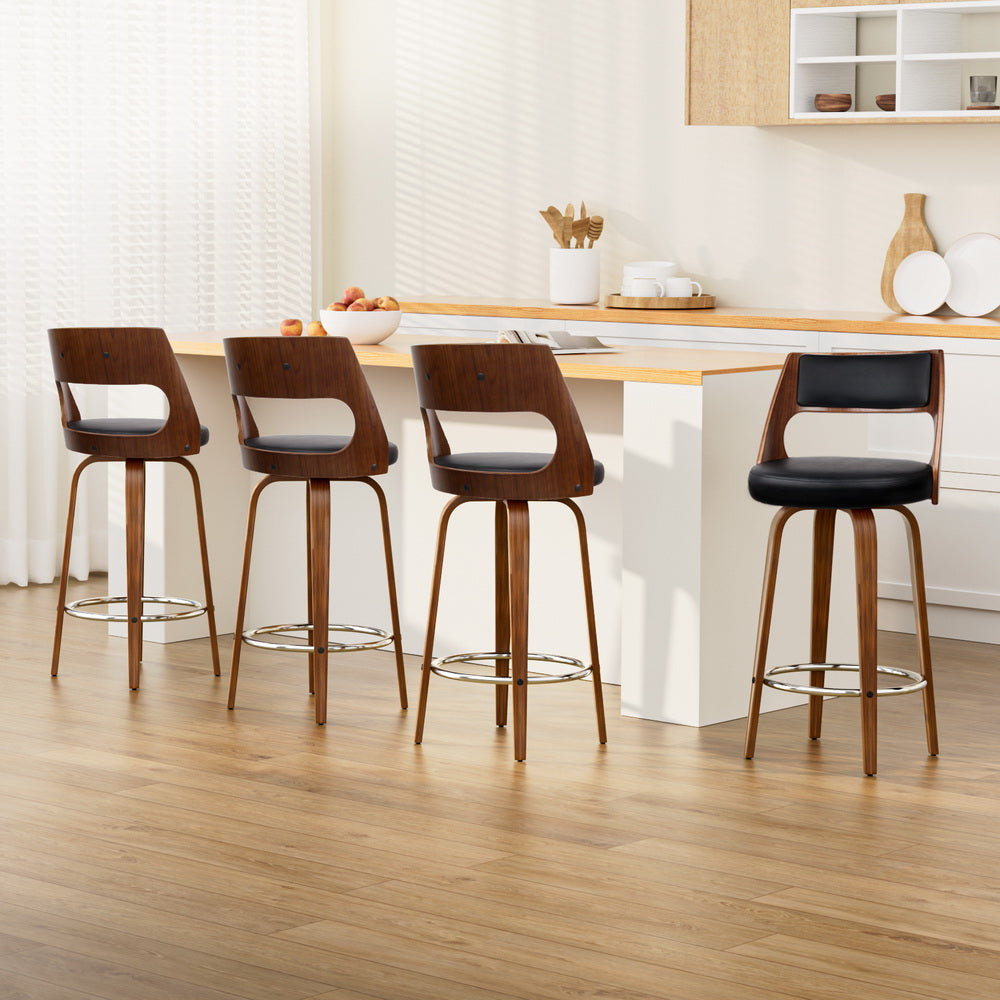 4x Swivel Leather Bar Stools with Chrome Footrest - 76cm Height