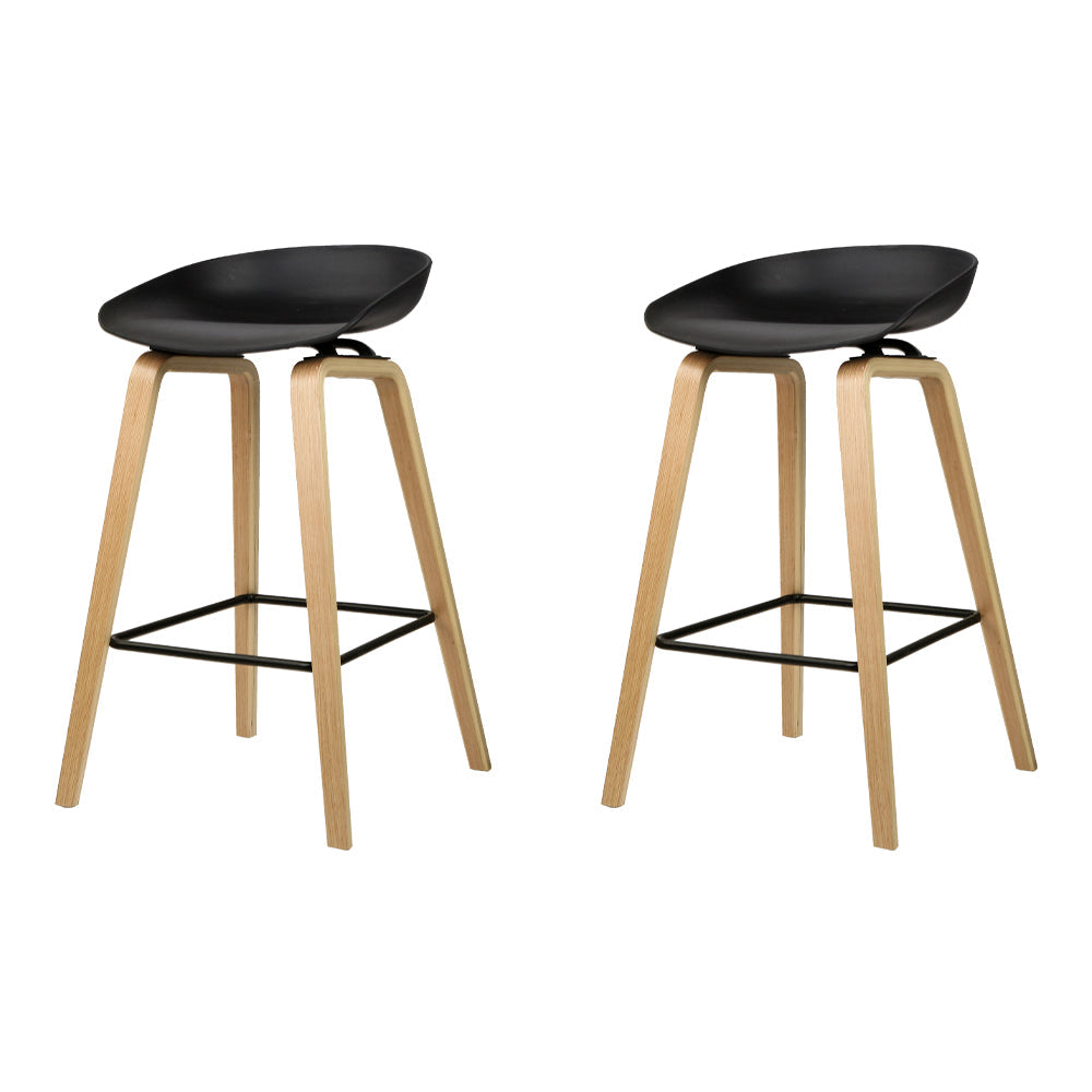 Modern 2x Wooden Bar Stools with PP Plastic Seat