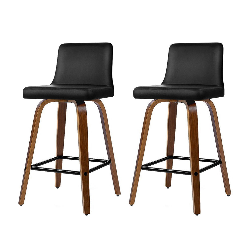 Artiss 2x Bar Stools Swivel Leather Padded Wooden
