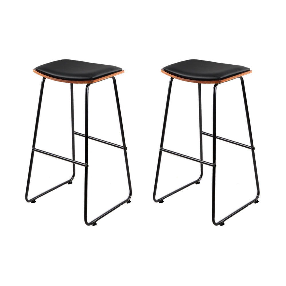 Minimalist Metal Bar Stools with PU Leather Seat - Set of 2