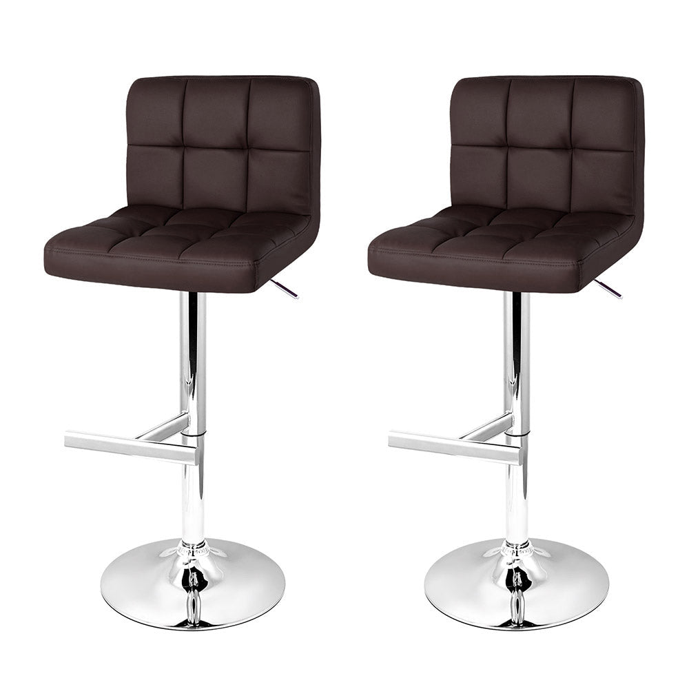 2x Brown Leather Gas Lift Bar Stools