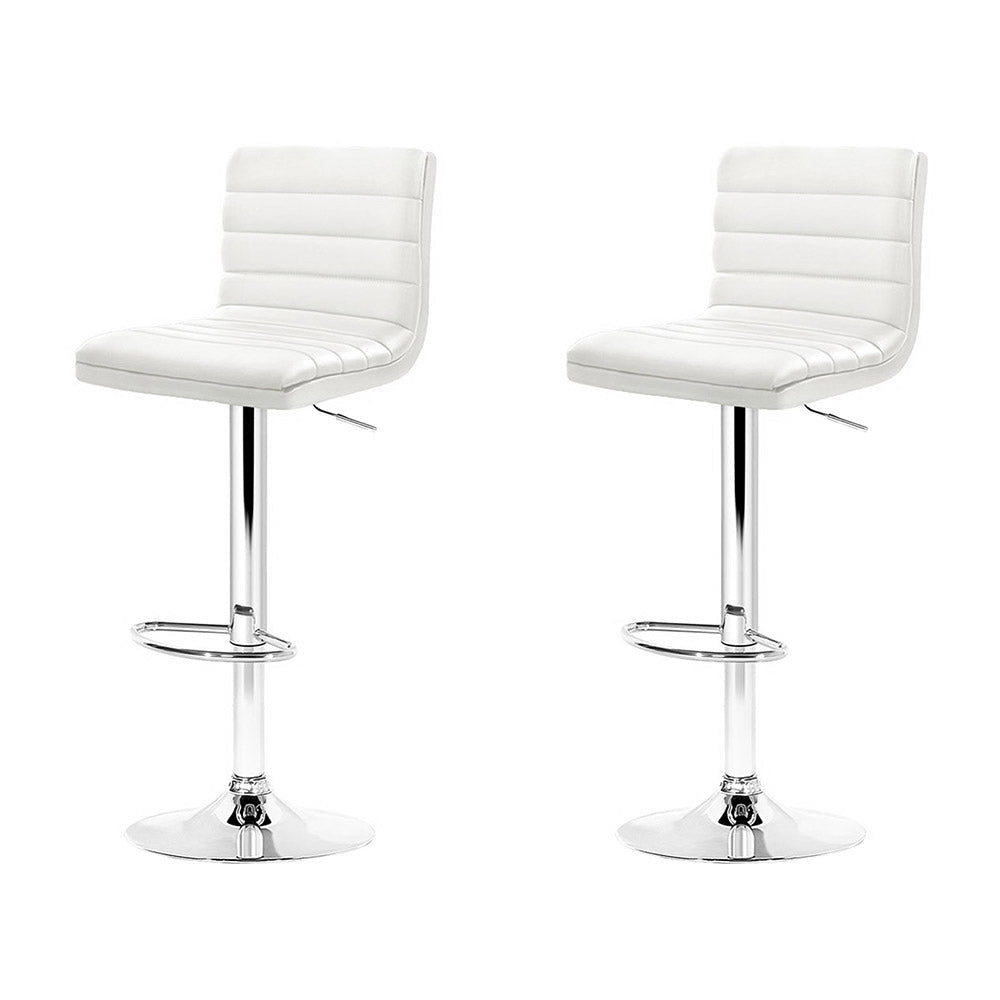 Artiss 2x Bar Stools Padded Leather Gas Lift White