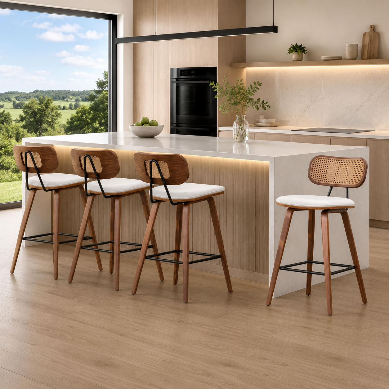 4x Byron Rattan Leather Bar Stools
