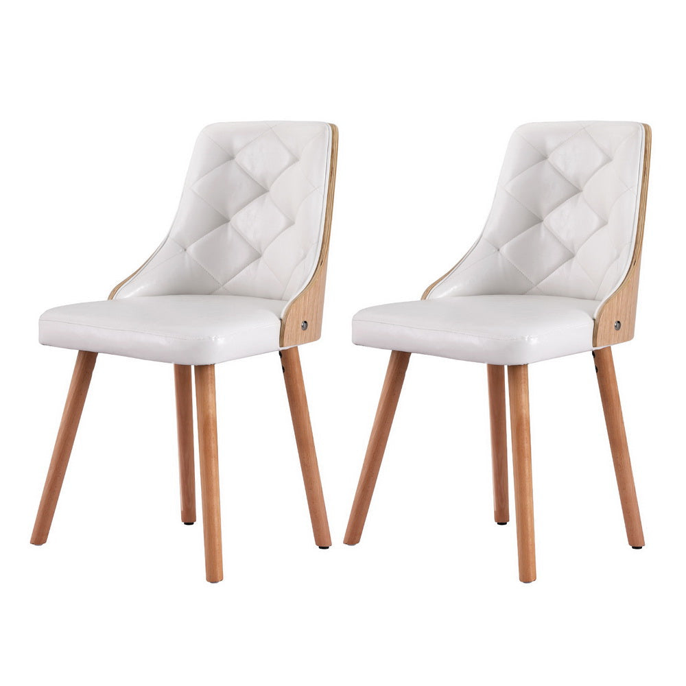 1 Set of 2 Dining Chairs White PU