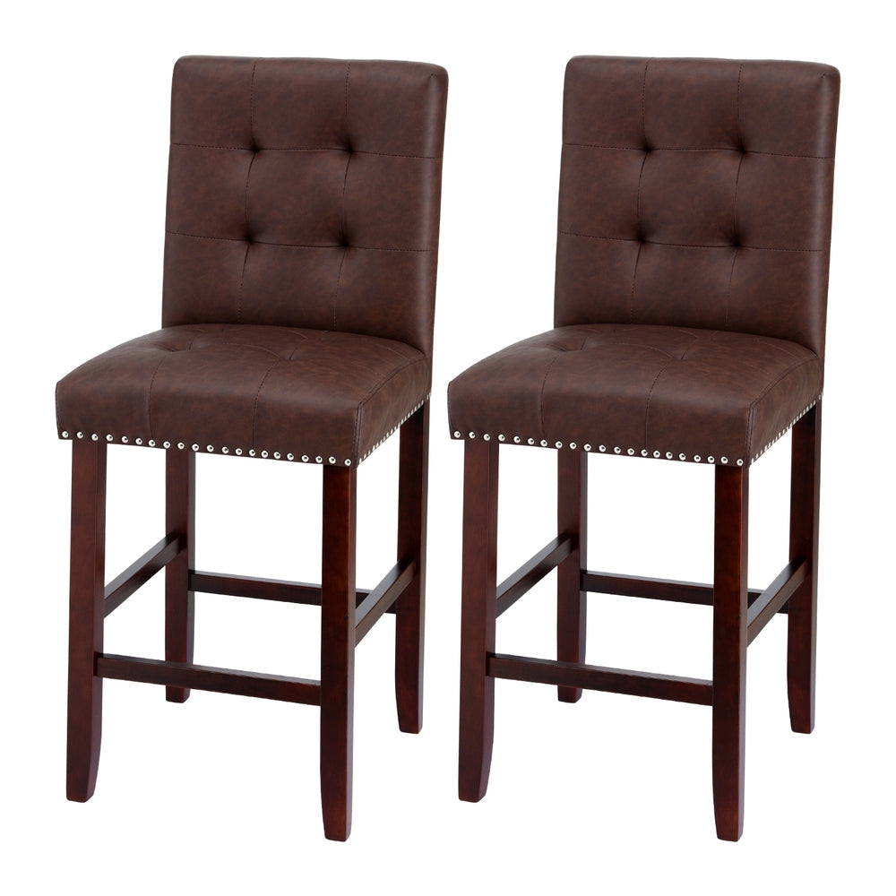 Artiss 2x Bar Stools Kitchen Dining Chairs Counter PU Leather Wooden Ada Brown
