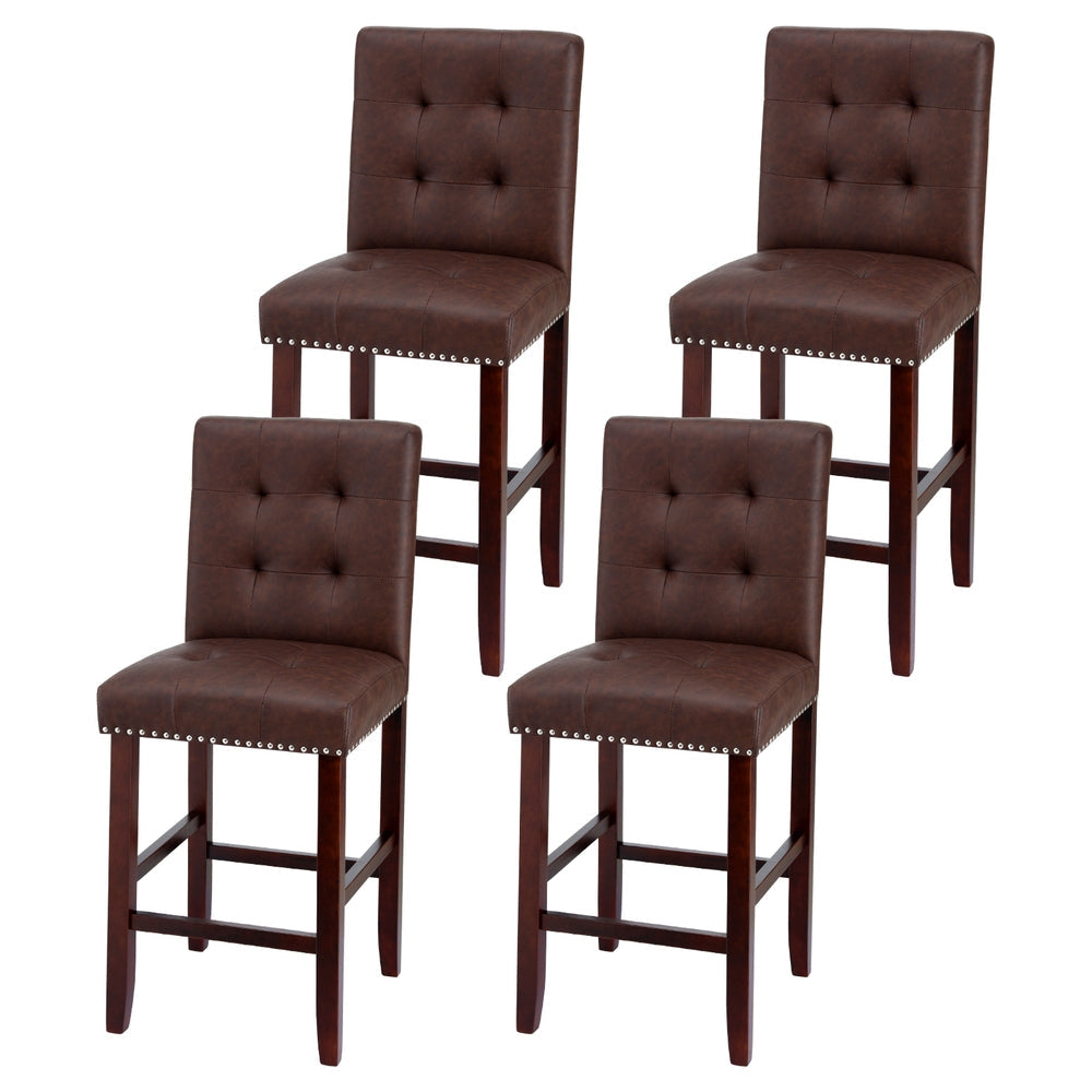 4x Bar Stools PU Leather Wooden Ada Brown