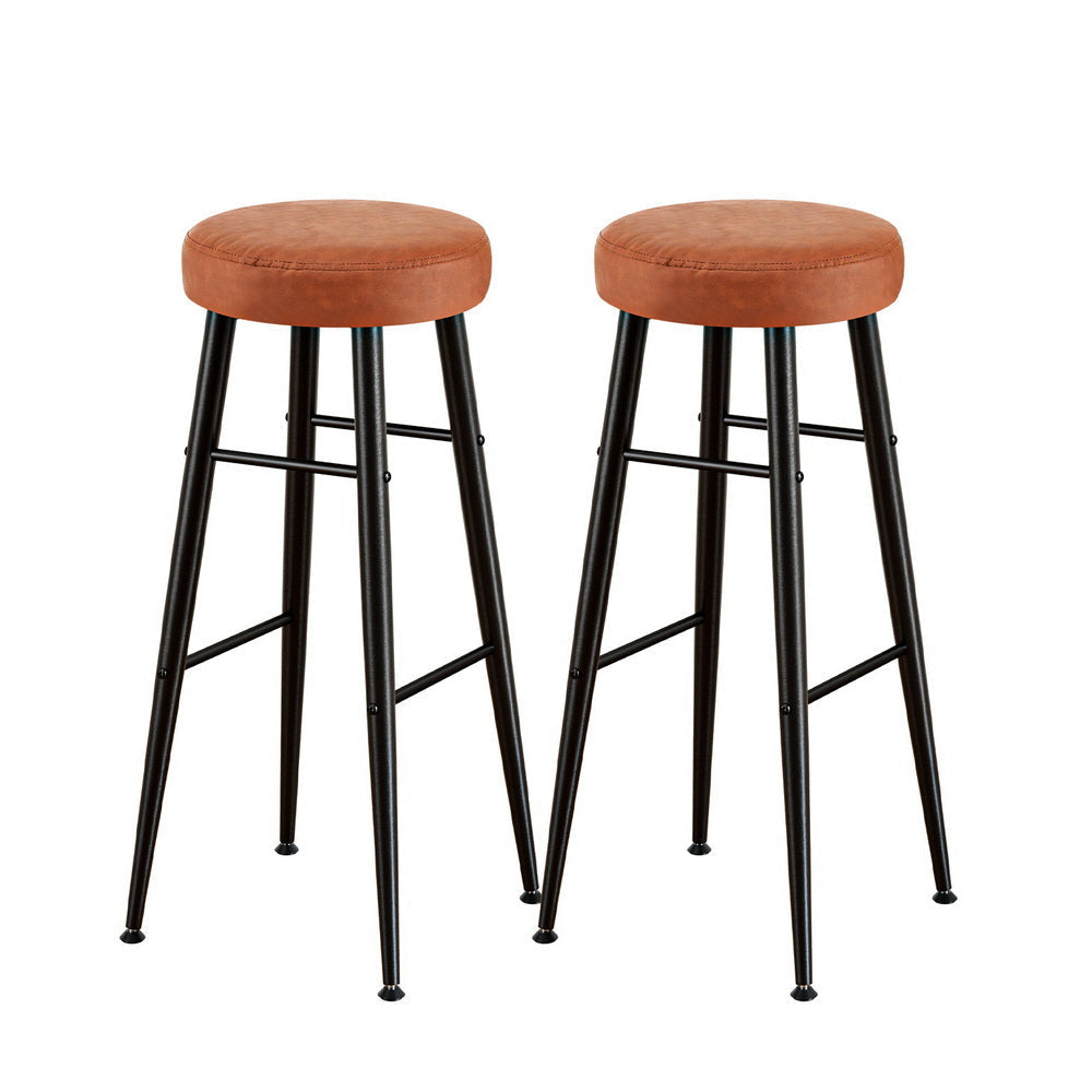 Artiss 2x Bar Stools Kitchen Dining Chairs Counter Round PU Leather Lane Brown