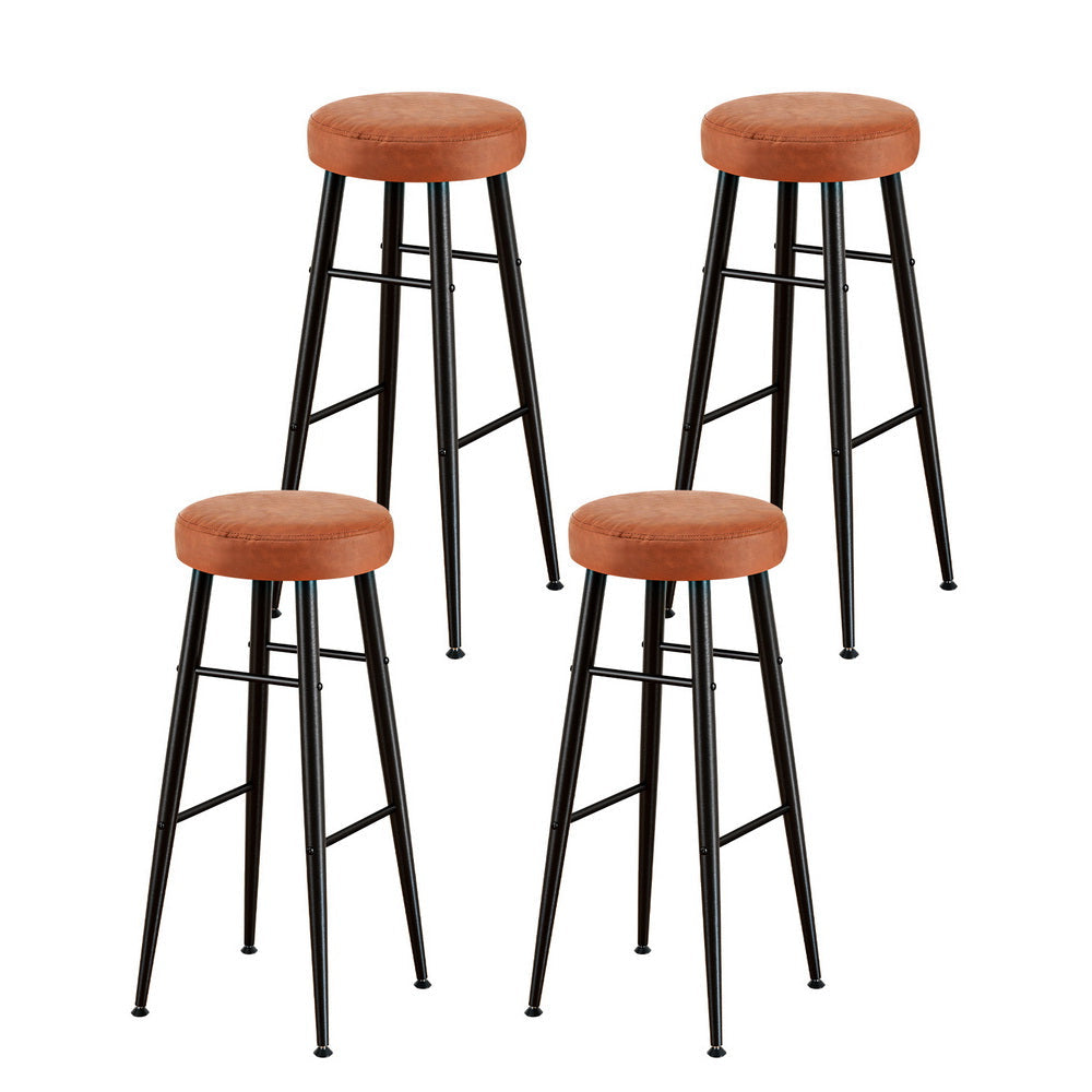 Artiss 4x Bar Stools Kitchen Dining Chairs Counter Round PU leather Lane Brown
